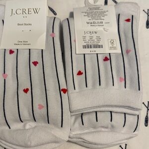 J. Crew White Socks with Hearts and Stripe Pattern